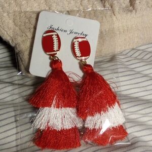 New Orange and White Football Tassel Earrings